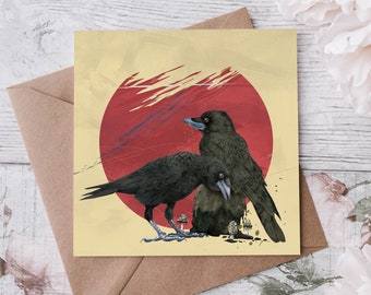 Two Crows Greeting Card - bird lover - gothic wedding - anniversary - bird watcher- Valentine