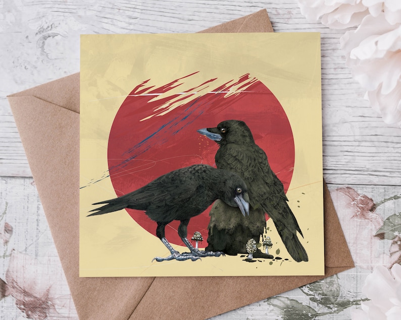 Two Crows Greeting Card bird lover gothic wedding anniversary bird watcher Valentine image 1