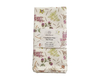 Caledonian Pine tea towel - Scottish wildflowers - Highland flora dish cloth