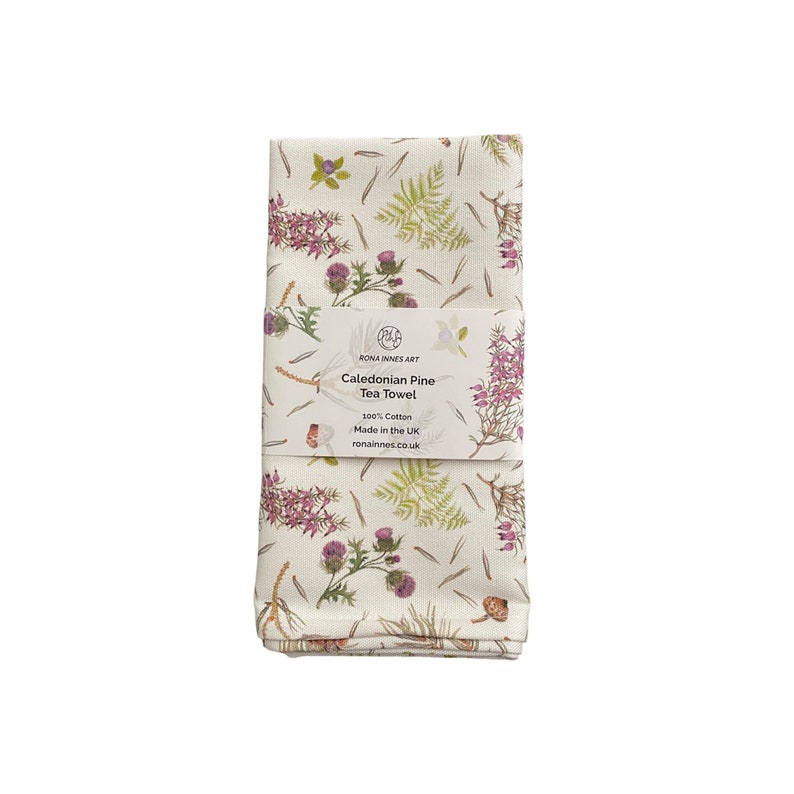 Caledonian Pine tea towel Scottish wildflowers Highland flora dish cloth image 1
