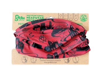 Dark Red Edinburgh Landmarks Headwear/Neckwear- neck gaiter- tube scarf- snood - biking - running - recycled materials