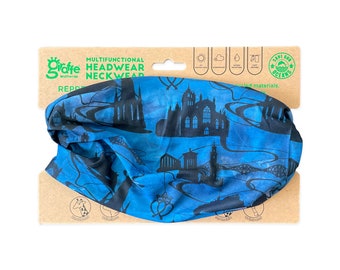 Blue Edinburgh Landmarks Headwear/Neckwear- neck gaiter- tube scarf- snood - biking - running - recycled materials