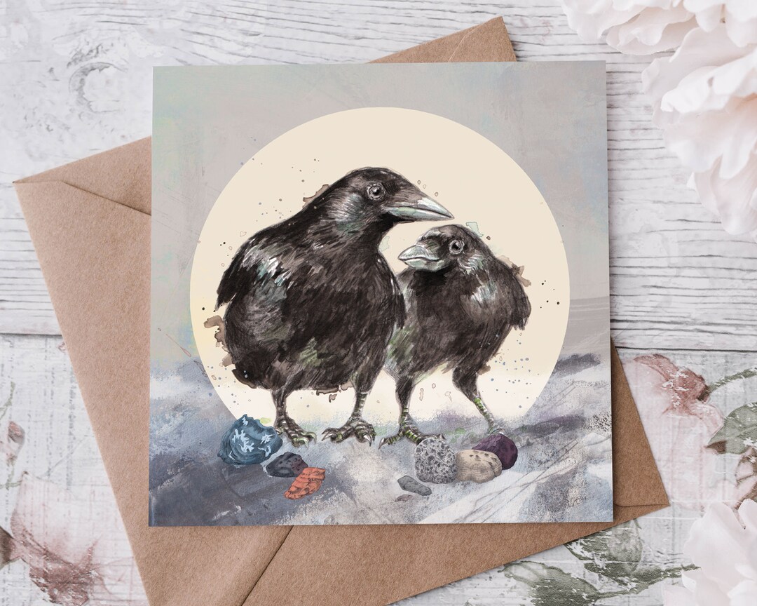 Two Crows Greeting Card - Anniversary - Wedding - Corvids - Blank Card ...