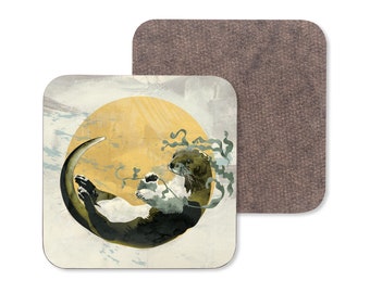 Otter Coaster - gloss finish - Ochre moon - folklore - magical - cute animals - Scottish wildlife