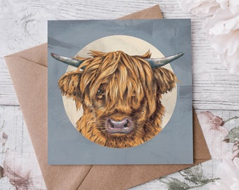 Highland Cow Greeting Card - Scottish hairy coo - cute animals - funny cow