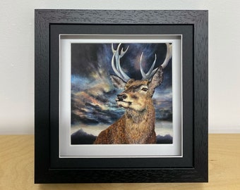 Stag Giclée Print in Double Mount in a Sold Wood Frame