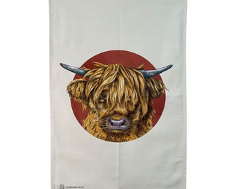 Highland Cow tea towel - Scottish hairy cow - cute cow