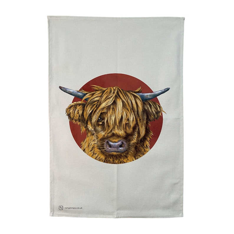 Highland Cow tea towel Scottish hairy cow cute cow image 1