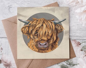 Highland Cow Greeting Card - Scottish hairy coo - cute animals - funny cow