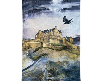 Edinburgh Castle Crow Tea Towel - bird lovers- folklore gift - corvid present