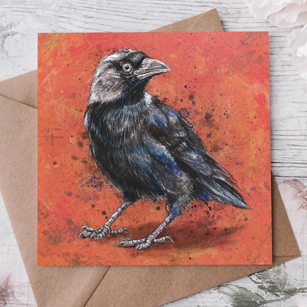 Jackdaw Greeting Card - bird lover - magical gothic card - corvid card
