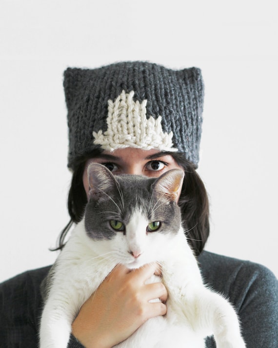 knit cat hat cat ears hat hat with cat ears gift for cat etsy