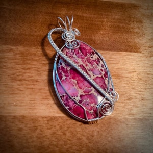 Handmade wirework pendant, Pink sea jasper pendant, wirewrapped sea jasper, UK seller