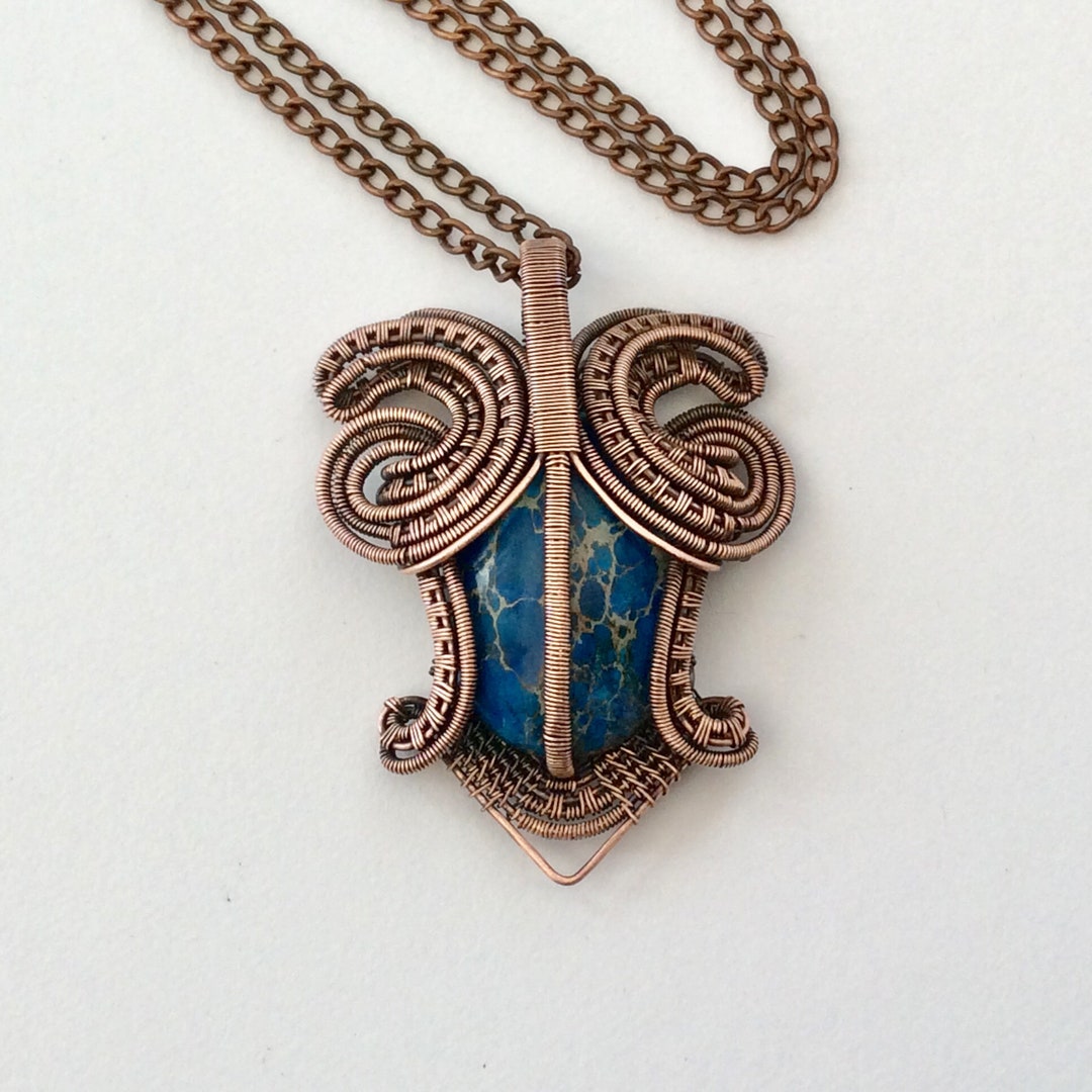 Antique Copper Pendant Copper and Blue Sea Jasper Pendant Etsy