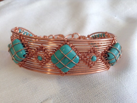 Wire wrapped copper bracelet, handmade bracelet, copper and turquoise bracelet, UK seller