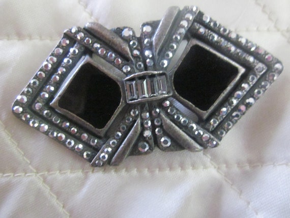 Butterfly Pin with black stone and rhinestones - image 1