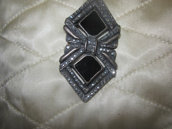 Butterfly Pin with black stone and rhinestones - image 4