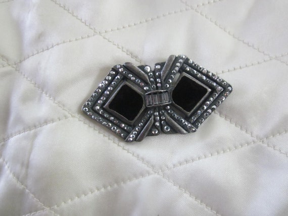 Butterfly Pin with black stone and rhinestones - image 2