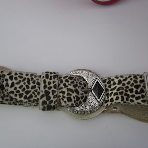 Leather belt with faux leopard and faux onyx