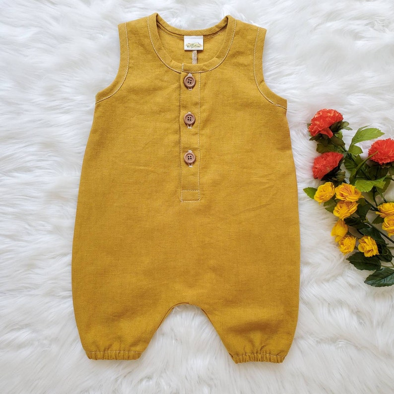 Neutral baby boy linen romper fall baby boy outfit Willictoria Etsy