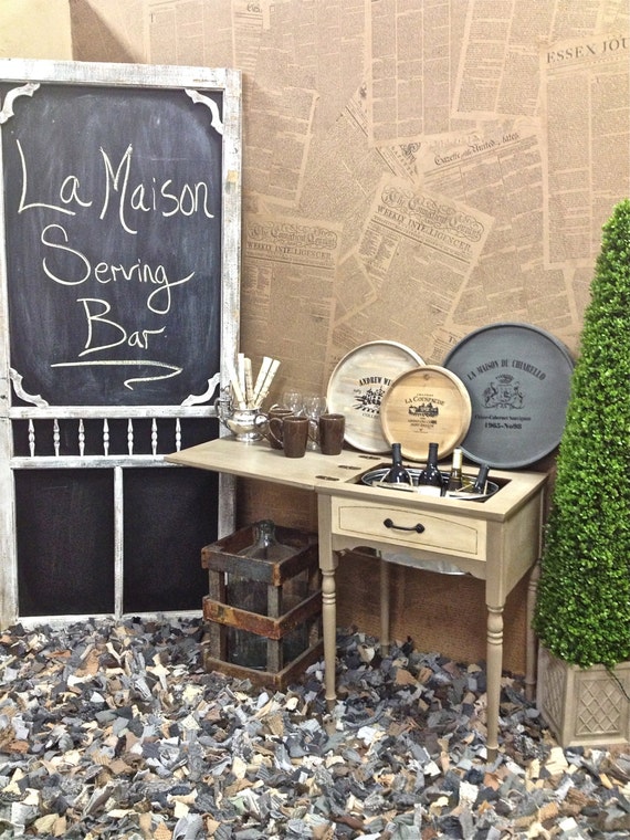 Items similar to SALE Vintage Repurposed Folding Bar Serving Table In A Chic Cottage Gray Finish