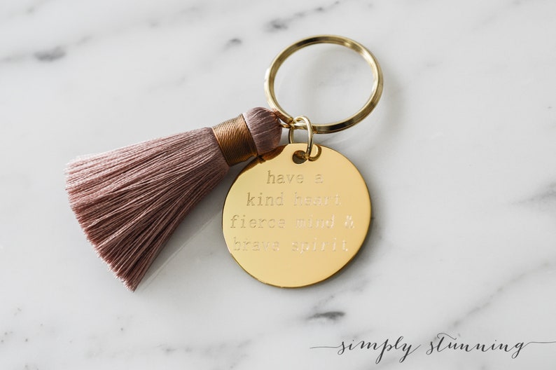 Keychains for women with silk tassel. Engraved gold keychain. Etsy