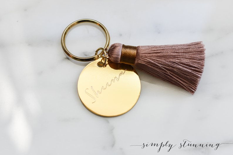stocking stuffers for women Personalized engraved keychain Engraved gold keychain keychains for women with silk tassel sentimental gift