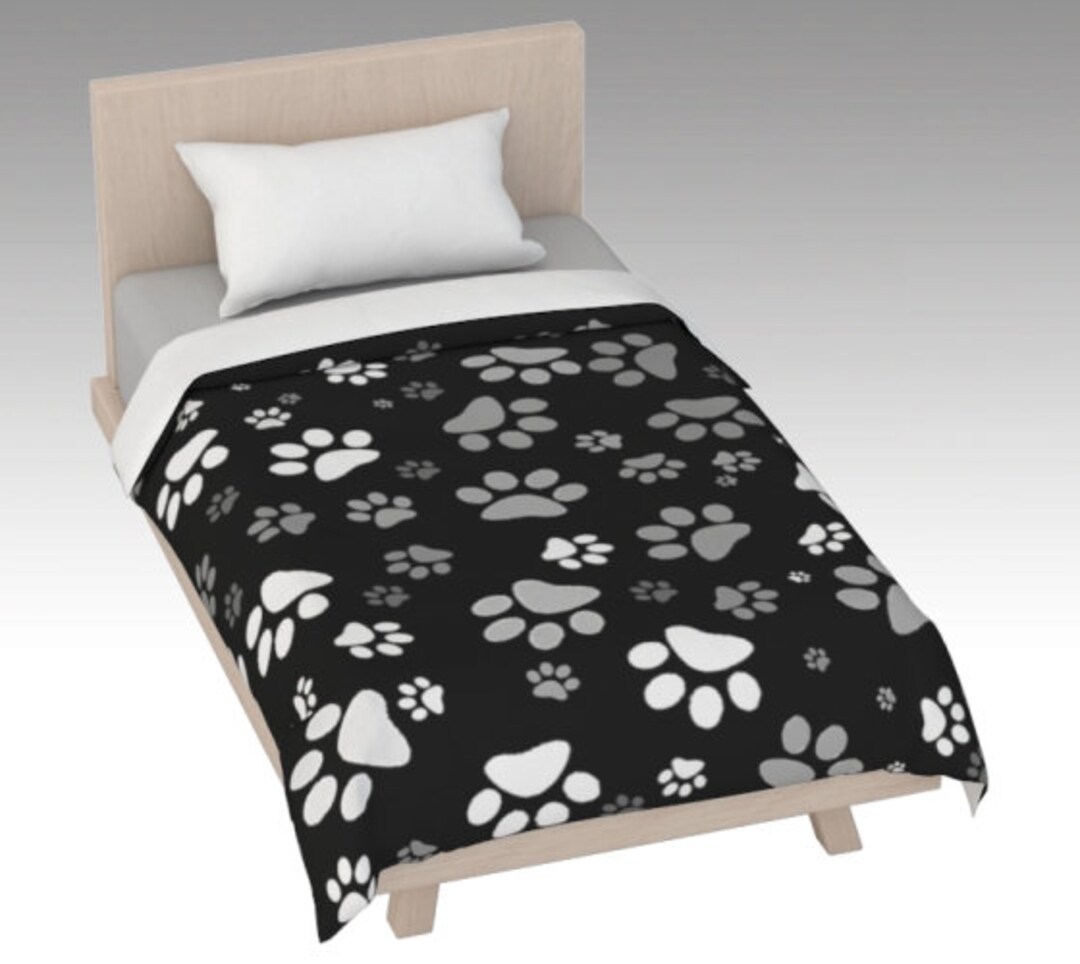 Paw Print Duvet Cover Black White Dog Paws Printed Duvet Etsy