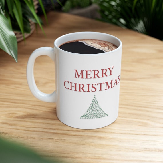 Merry Christmas Mug, White Ceramic Mug 11oz, Merry Christmas With Christmas Tree Mug
