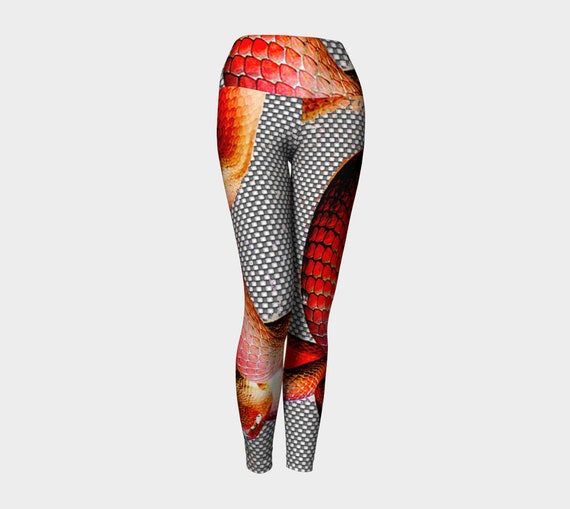 Leggings Tights Red Snake Abstract Leggings Yoga Pants with Red Snake Abstract Art - Dawn Mercer Designer Wear