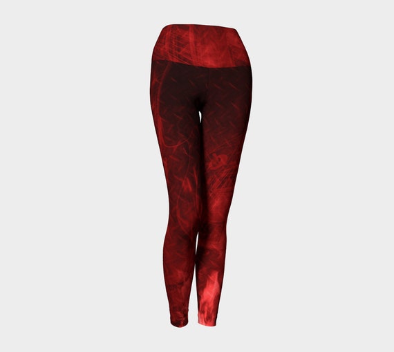 Leggings Tights Yoga Pants, Red Leggings Printed Red Flame Guitar Print - Dawn Mercer Designer Wear