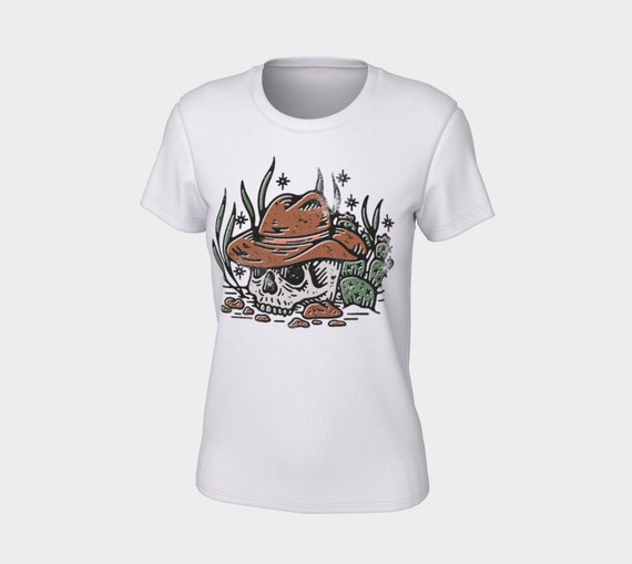 Cowgirl T-Shirt, Skull Cowgirl Cactus Shirt, Slim Fit Tee with Graphic Design - Dawn Mercer Designer Wear
