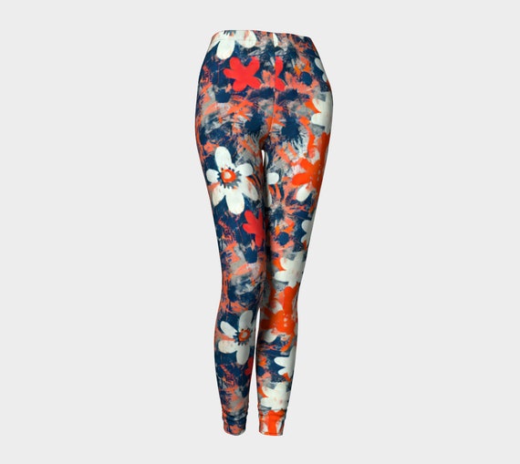 Sexy Yoga Leggings Grunge Flower Leggings Floral Tights Athletic Bottoms Colorful High-Waisted Yoga Pants - Dawn Mercer Designer Wear