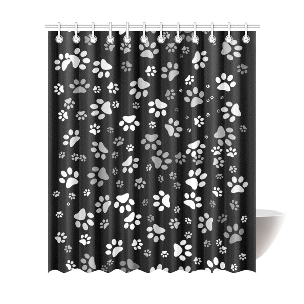 Paw Print Shower Curtain 60 x 72 Black White Dog Paw Print Shower