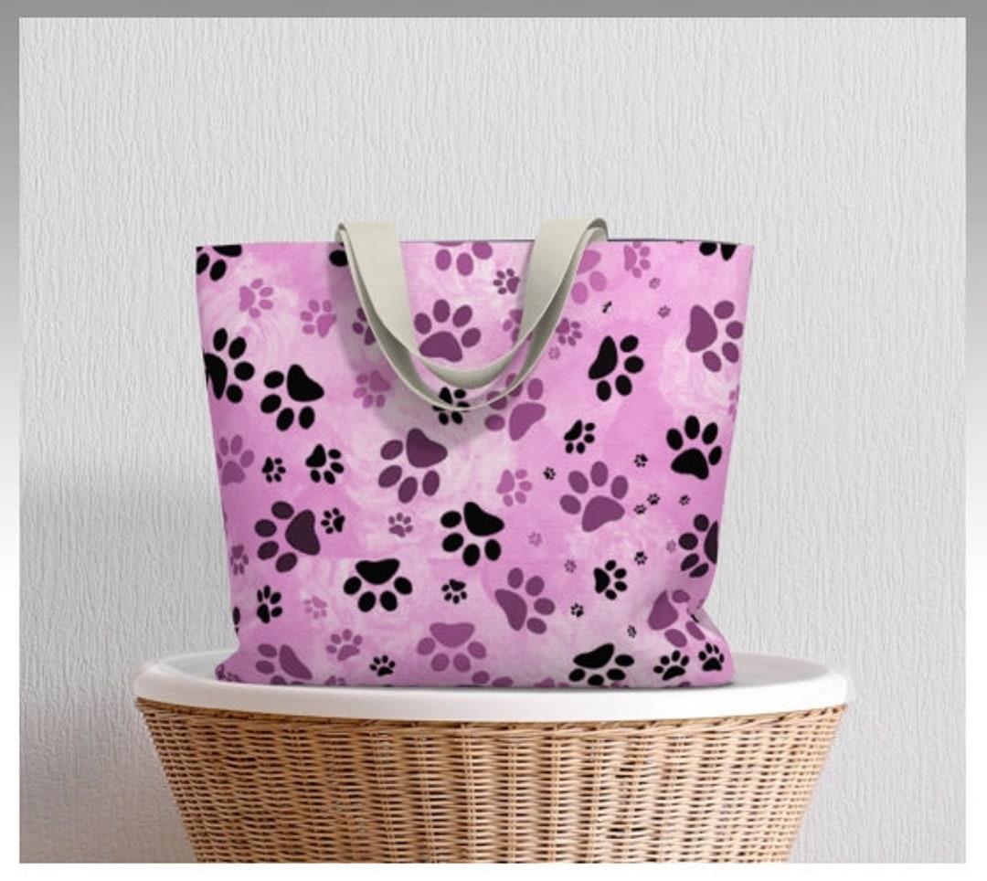 Extra Large Tote Dog Print Tote Bag Pink Dog Paw Market Etsy