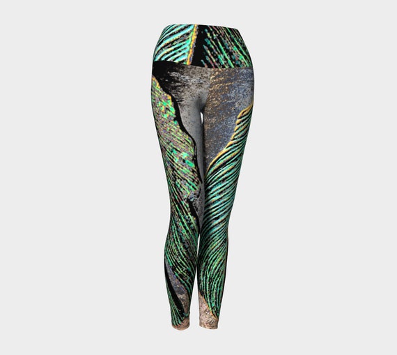 Leggings Tights Feather Abstract Leggings Yoga Pants with Feather Abstract Artwork - Dawn Mercer Designer Wear