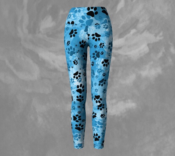 Blue Paw Print Leggings Dog Paws Print 