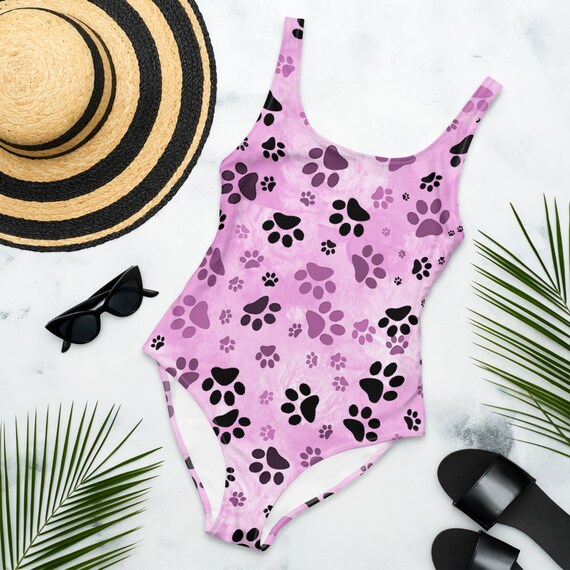 Pink Paw Swimsuit | Paw Print One Piece Swimsuit | Printed Swimwear For Women