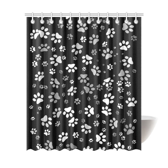 Dog Paw Print Shower Curtain Black White Dog Paw Bath Etsy
