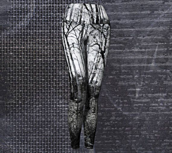Leggings Tights Yoga Pants, Black and White Leggings Trees Art Print - Dawn Mercer Designer Wear