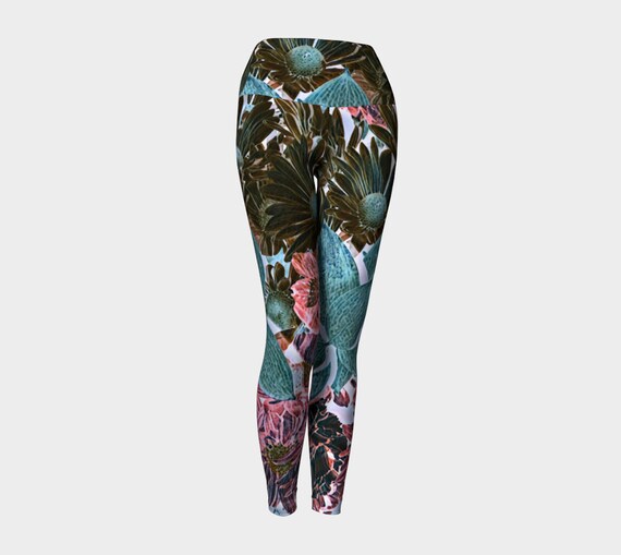 Leggings Tights Yoga Pants, Unique Yoga Pants Printed Elegant Floral Art - Dawn Mercer Designer Wear