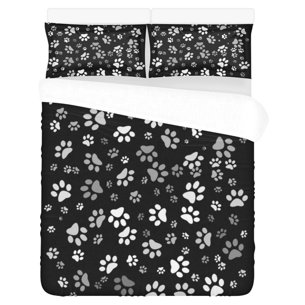 Paw Print Bed Set Black White Paw Print Bedding Set Duvet Etsy
