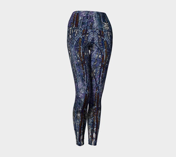Forest Leggings, Blue Tights, Workout Pants For Women, Blue Forest Design - Dawn Mercer Designer Wear