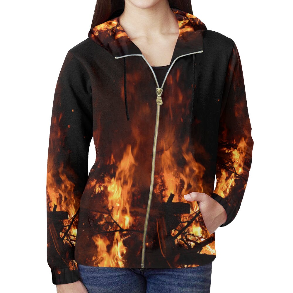 flame print hoodie