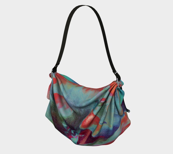 Abstract Floral Tote, Origami Bag Vegan Tote Bag, Durable Polyester Crepe Cloth, Artsy Floral Abstract - Dawn Mercer Designer Wear