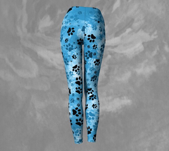 Leggings Tights Yoga Pants, Dog Mom Leggings Blue Paw Print Dawn