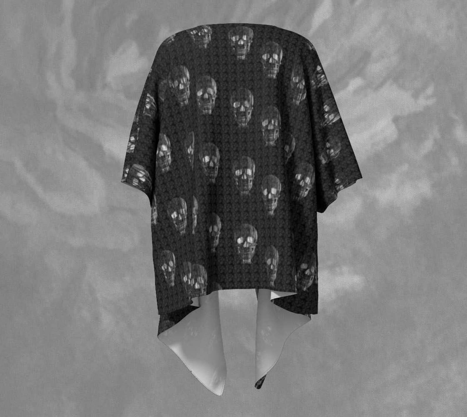 Skull Print Draped Kimono Skull Kimono Jacket Skull Art | Etsy