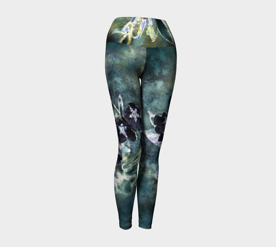 Leggings Tights Floral Yoga Pants Flower Artwork Leggings Print Design - Dawn Mercer Designer Wear