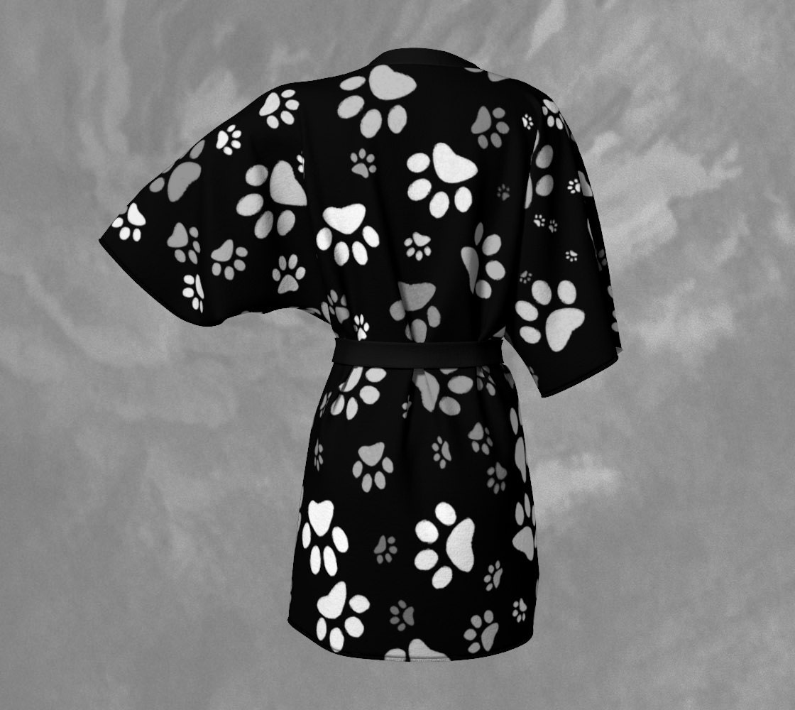 Dog Paw Print Kimono Robe Black Paw Print Art Kimono Robe Etsy