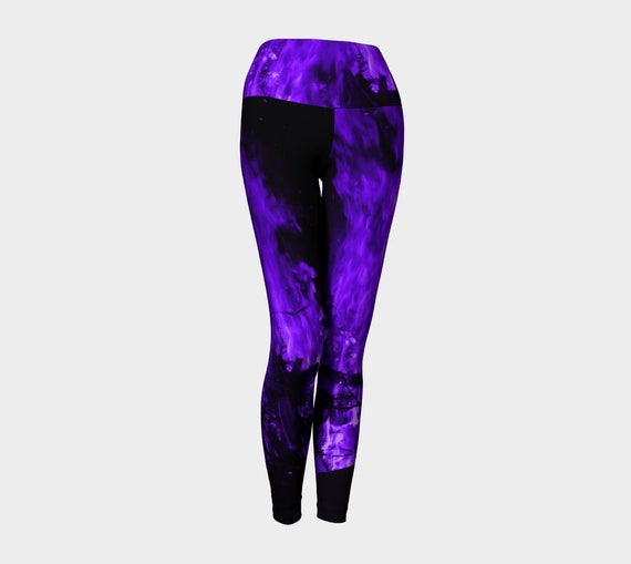 Leggings Tights Yoga Pants, Purple Leggings Printed Purple Flame Print - Dawn Mercer Designer Wear